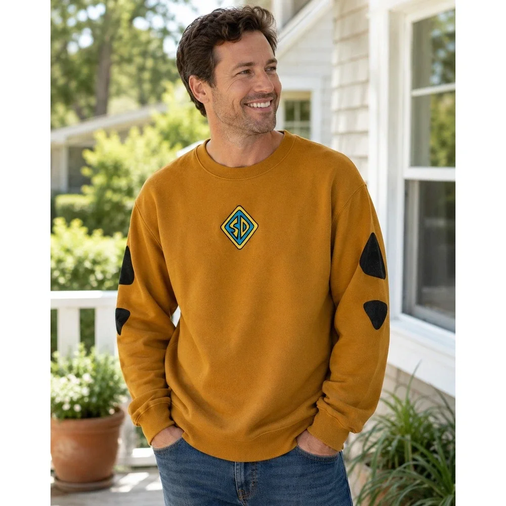 Scooby-Doo Sweatshirt Mens Large Brown Embroidered‎ Logo Spots Crewneck